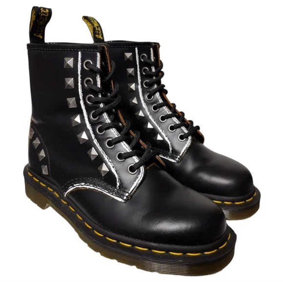 Dr. Martens 1460 Stud Leather Black Rolled Vintage Smooth Boots - Picture 5 of 11